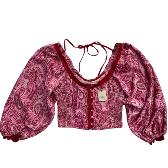Free People Dare Me Velvet Print Blouse in Retro Combo in various NWT - Picture 9 of 10